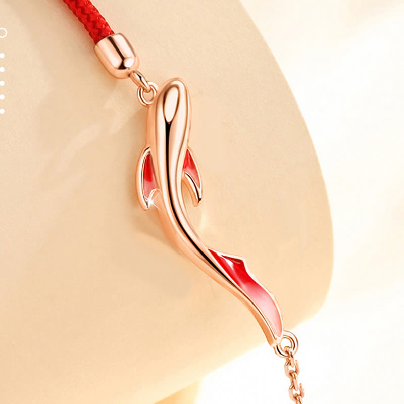 Pulsera de hilo rojo trenzado con estrella de loto y pez Koi de la suerte de plata de ley 925 con Buddha Stones