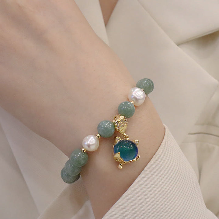Pulsera de la suerte con dije de zorro que cambia de color con perlas de jade y Buddha Stones