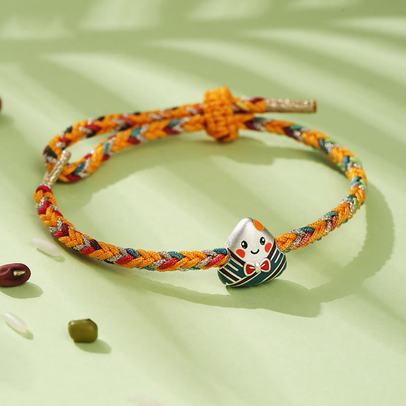 Pulsera de plata de ley 925 con Buddha Stones, dragón, barco, Festival, patrón Zongzi, suerte, hecha a mano, cuerda multicolor, niño y adulto