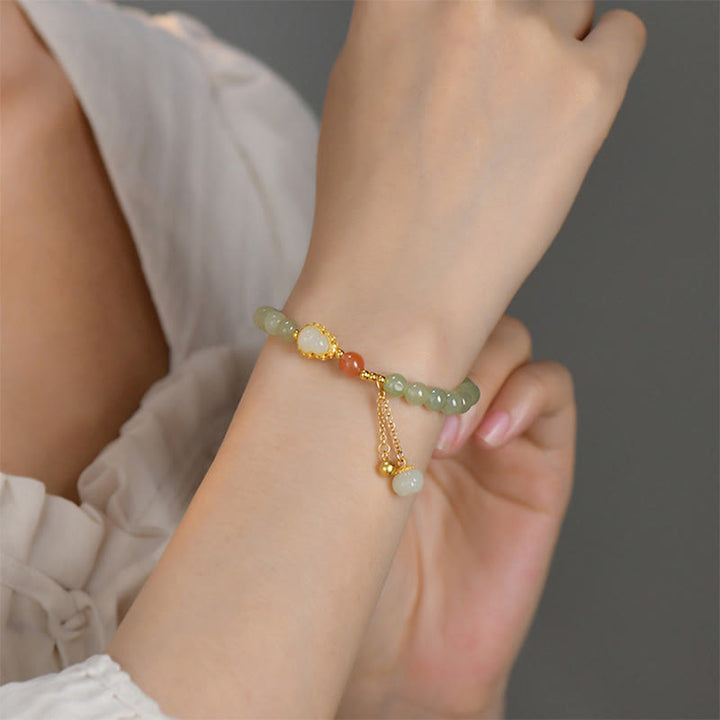 Pulsera de la suerte de la abundancia del loto de la calabaza del jade hetiano de plata de ley 925