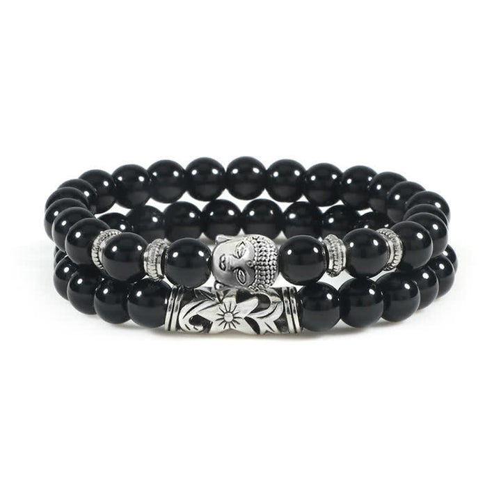 Pulsera de protección de Buda de ágata de cristal Natural, 2 uds., Buddha Stones
