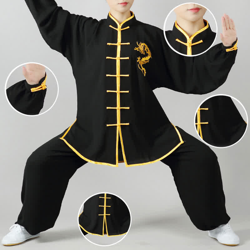 Buddha Stones Conjunto de ropa unisex con bordado de dragón para práctica espiritual, meditación y oración de Qi Gong Zen - image 10
