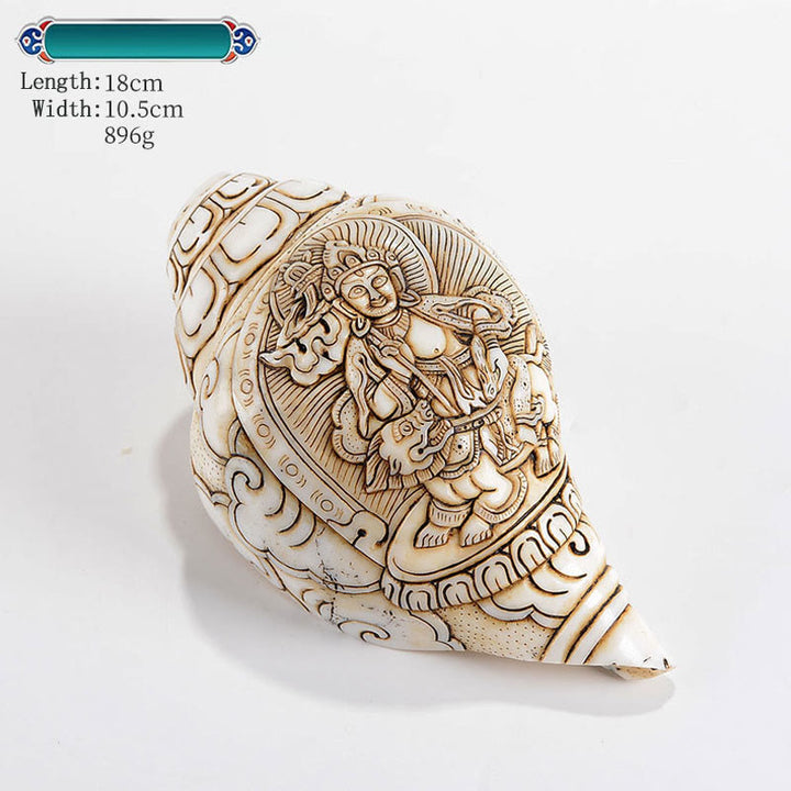 Concha tibetana hecha a mano grabada Shankha Buddha Avalokitesvara, decoración de riqueza