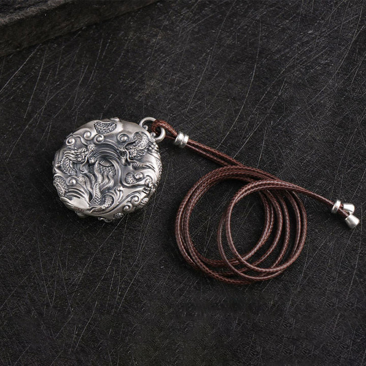 Collar con colgante de plata de ley 999 con Buddha Stones , nueve dragones jugando con una perla, protección de la suerte