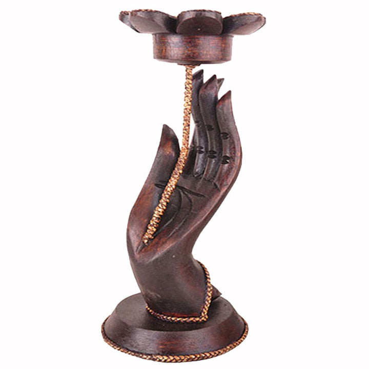Candelabro de madera con diseño de mano de Buddha Stones , decoración para el hogar
