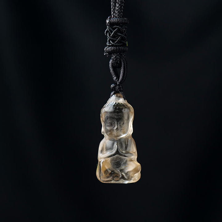 Buddha Stones Varios Cristal Amatista Cristal Rosa Cristal Blanco Citrino Buda Tallado Collar de Curación Espiritual Colgante Decoración