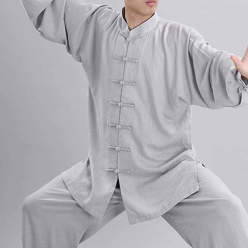 Conjunto de ropa unisex con bordado de Buddha Stones para meditación, oración zen, práctica espiritual de tai chi y qigong - Manga larga gris claro - US12, UK/AU16, EU44 (2XL) - image 6