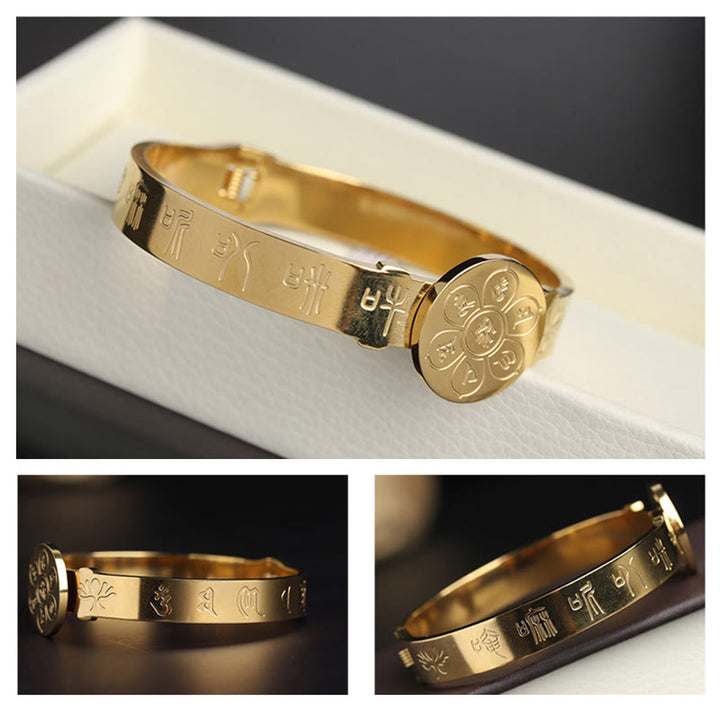 Brazalete de armonía de acero de titanio con Buddha Stones Yin Yang Lotus Om Mani Padme Hum Mantra