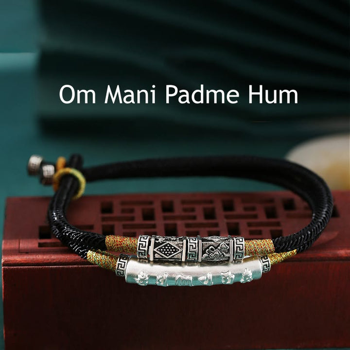 Pulsera trenzada hecha a mano de plata de ley 999 con Buddha Stones Om Mani Padme Hum Peace