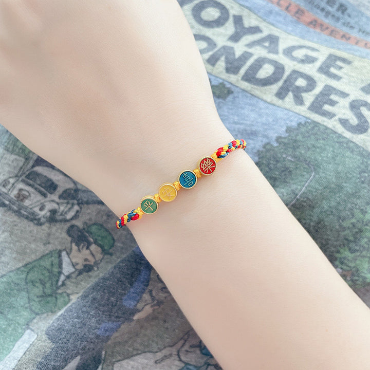 Pulsera de hilo trenzado de protección de paz y alegría con hilo de Color Dunhuang hecho a mano con Buddha Stones