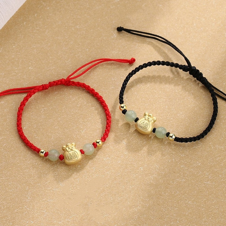 Pulsera trenzada de la suerte con cuentas de jade y bolsa de dinero de la suerte con Buddha Stones