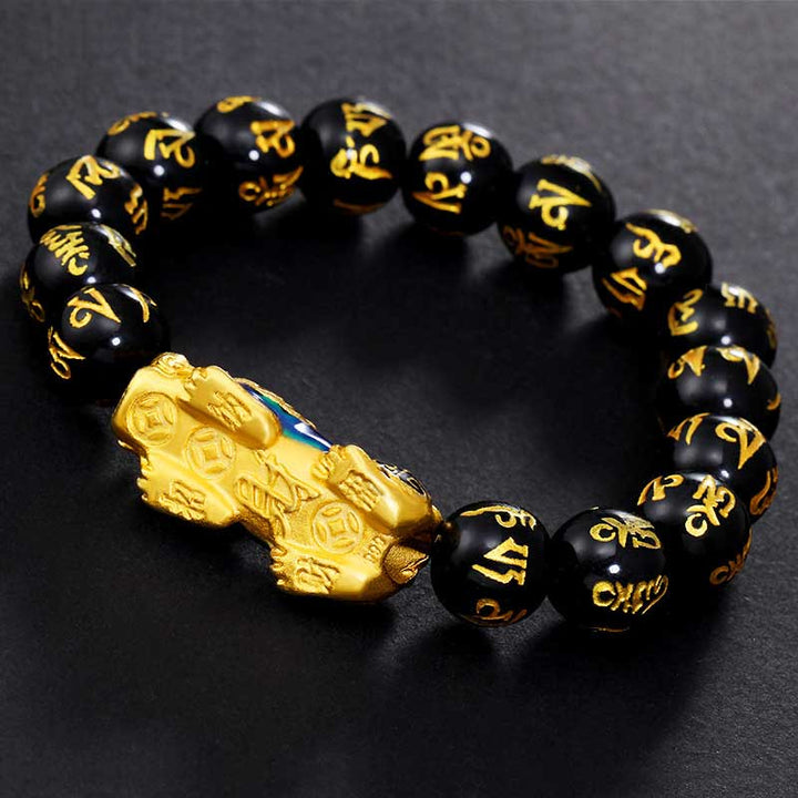 FengShui PiXiu Obsidiana Om Mani Padme Hum Pulsera de Riqueza