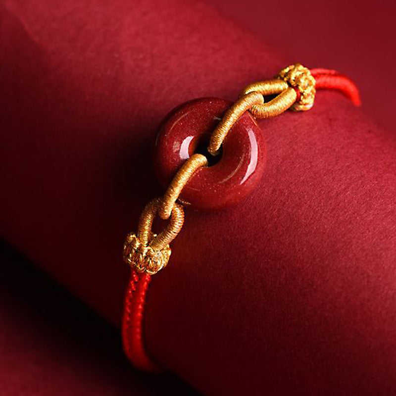 Pulsera de cuerda trenzada con hebilla de paz de cinabrio hecha a mano con Buddha Stones