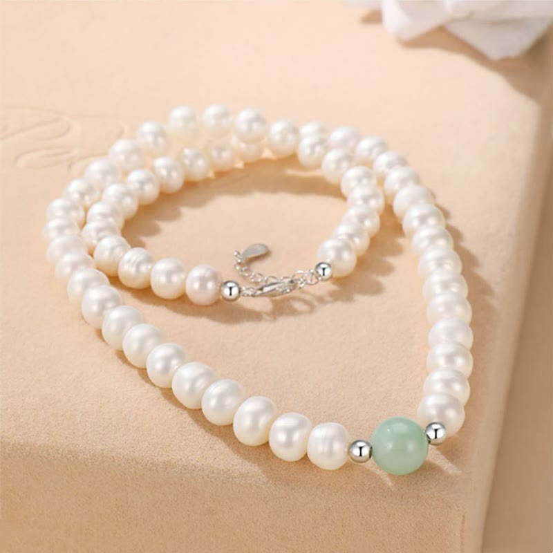 Collar curativo de jade y perlas naturales de plata de ley 925 con Buddha Stones , pendientes con caja de regalo