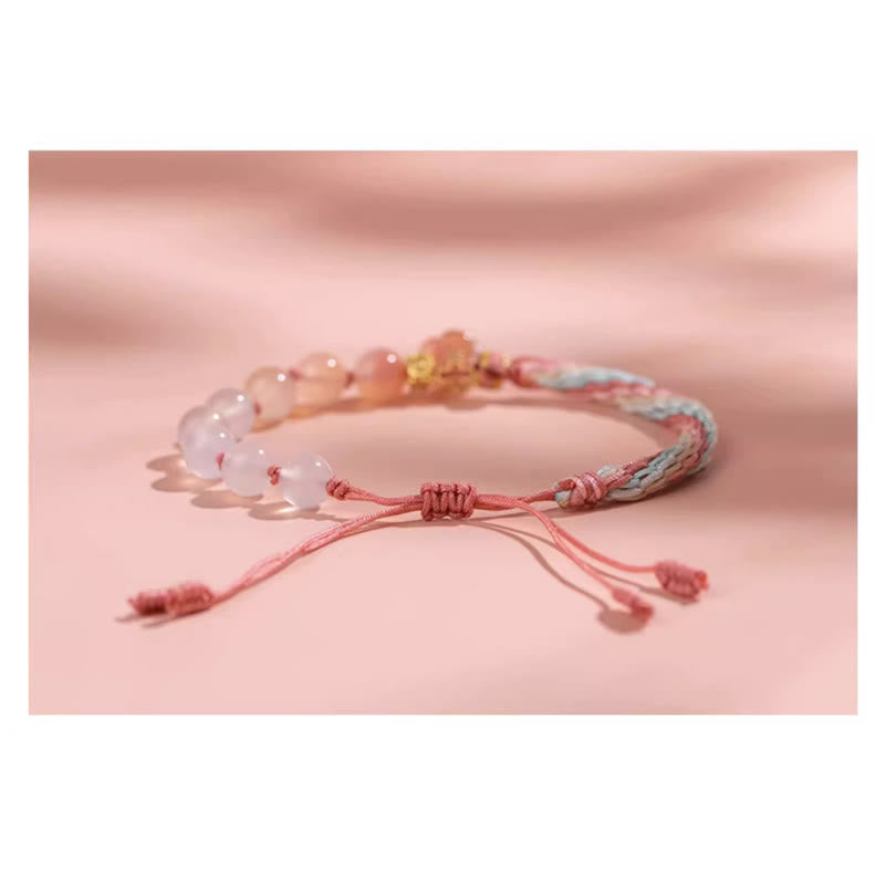 Pulsera de cuerda hecha a mano con Buddha Stones, ágata degradado Natural, nudo de reencarnación, flor de melocotón, riqueza y suerte