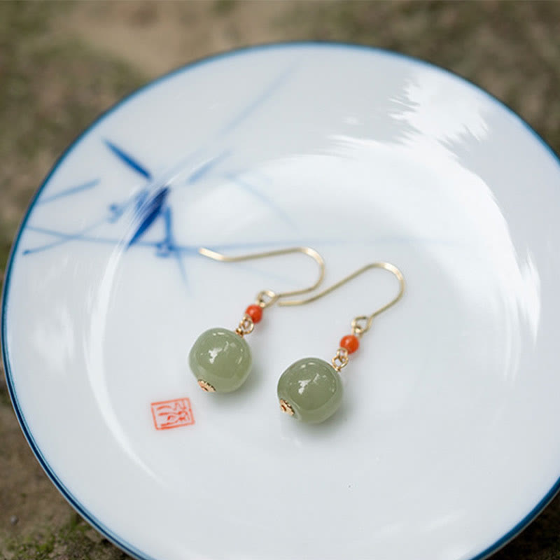 Pendientes colgantes de jade hetiano y ágata roja con Buddha Stones , chapados en plata de ley 925 y oro de 14 quilates. - image 5