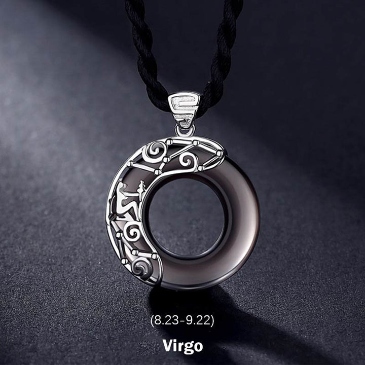 Collar con colgante redondo de bendición de obsidiana de hielo, 12 constelaciones del zodíaco , Buddha Stones - Virgo - Soga - image 11