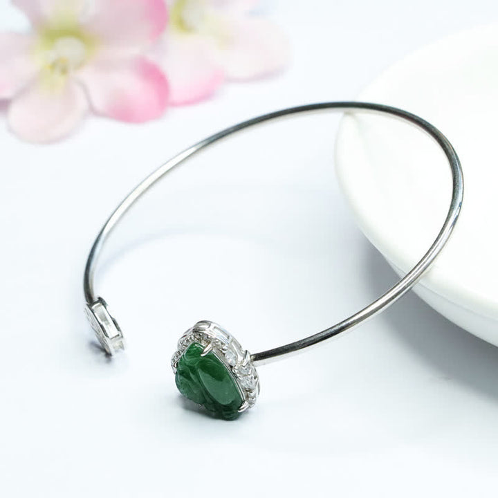 Pulsera de la suerte de jade de Buda sonriente de plata de ley 925 con Buddha Stones