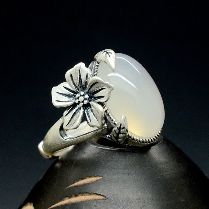 Anillo de armonía positiva de ciruela de calcedonia natural de plata de ley 990 - image 1