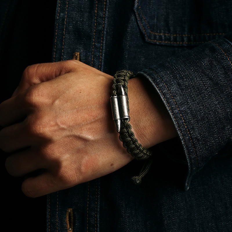 Pulsera de cuerda trenzada con diseño de bala de plata de ley 925 con Buddha Stones