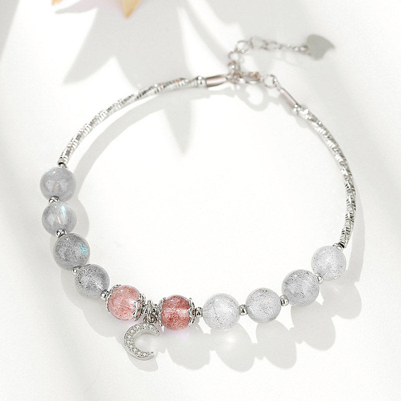 Pulsera con dije de luna de la suerte, piedra lunar, cuarzo fresa, Buddha Stones - image 2