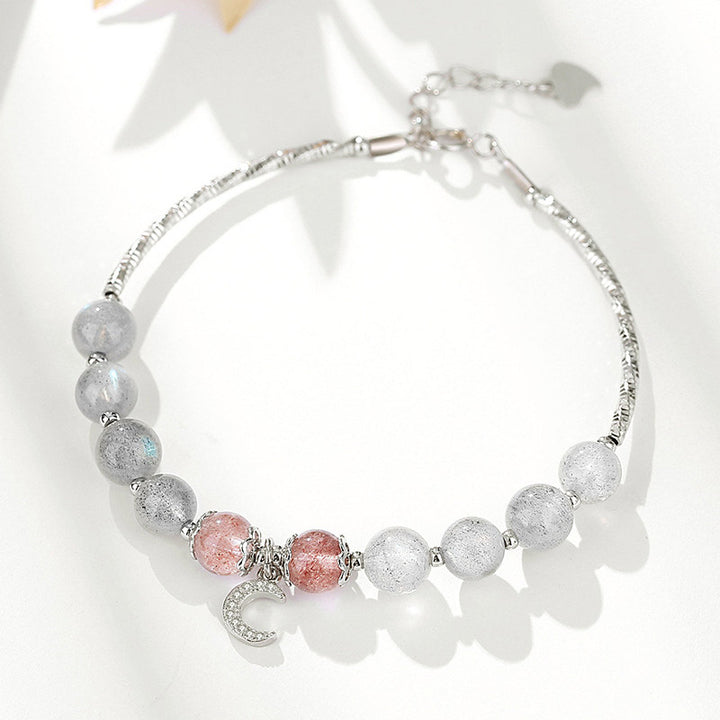 Pulsera con dije de luna de la suerte, piedra lunar, cuarzo fresa, Buddha Stones - image 2