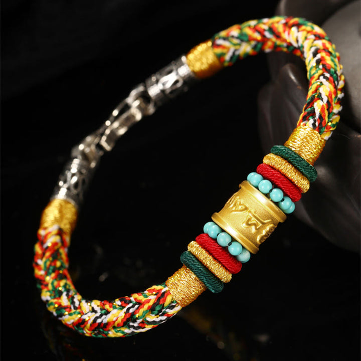 Buddha Stones Tíbet 999 oro Om Mani Padme Hum pulsera de la suerte hecha a mano con ocho hilos y nudo de la paz
