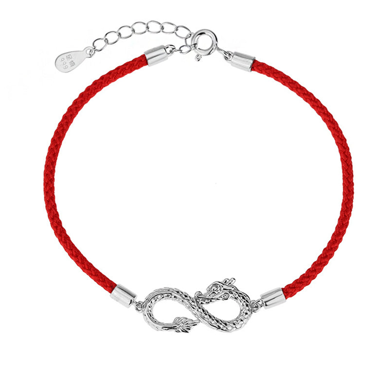 Pulsera de protección de la suerte con nudo infinito de plata de ley 999 con Buddha Stones del año del dragón