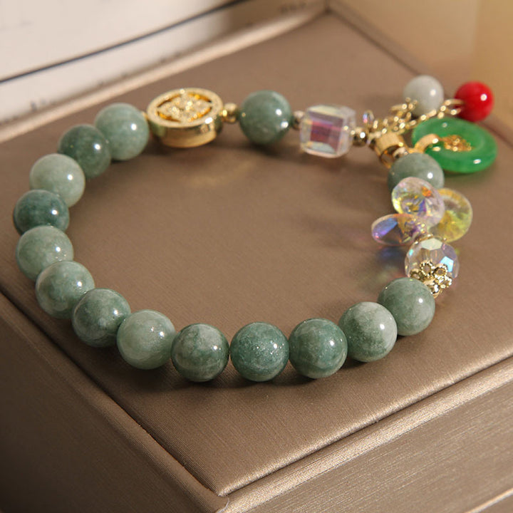 Pulsera curativa con dije de personaje Fu de jade, cuarzo fresa y piedras de Buddha Stones
