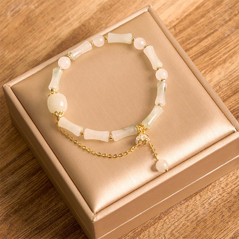 Pulsera de bendición de la suerte con patrón de bambú de jade blanco Tianshan de Buddha Stones