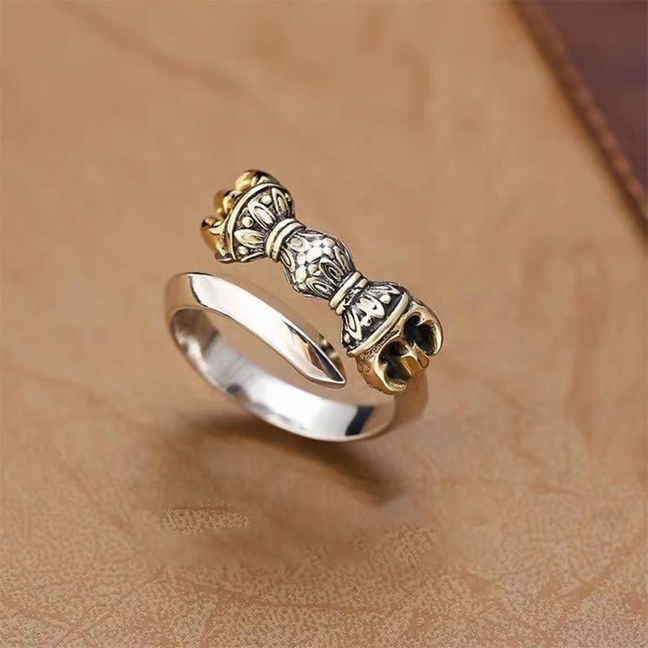 Anillo ajustable de cobre con diseño grabado de Dorje Vajra tibetano, Buddha Stones , suerte y riqueza