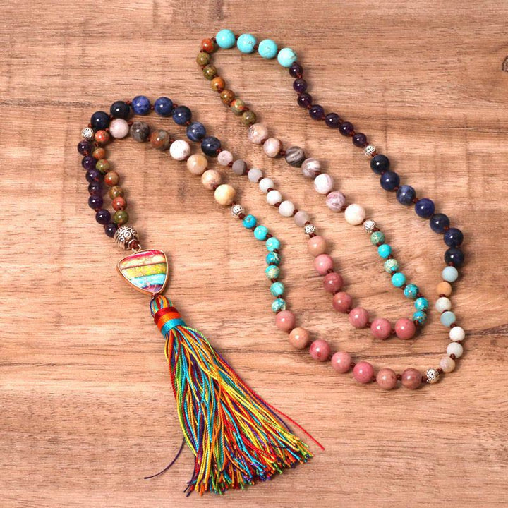 Collar de equilibrio de jaspe cebra, lazurita, turquesa tibetana