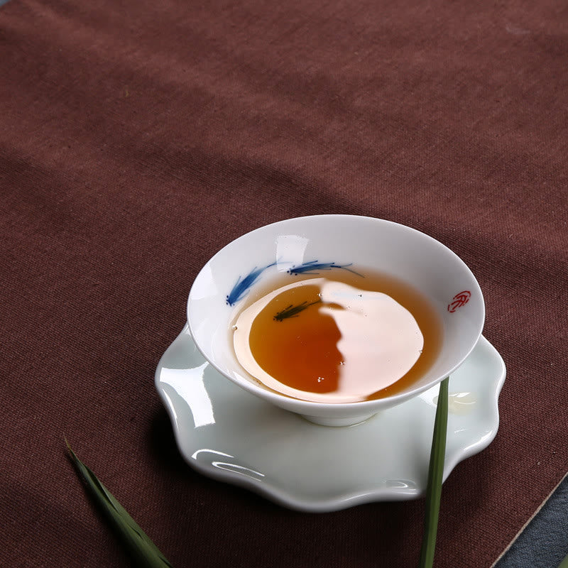 Buddha Stones Jingdezhen, porcelana azul y blanca, pez Koi, taza de té de cerámica, tazas de té de Kung Fu