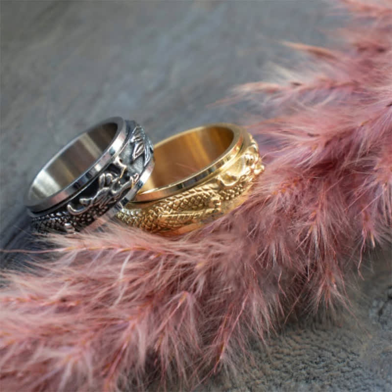 Buddha Stones Anillo de estimulación giratorio de acero de titanio Dragon - image 11