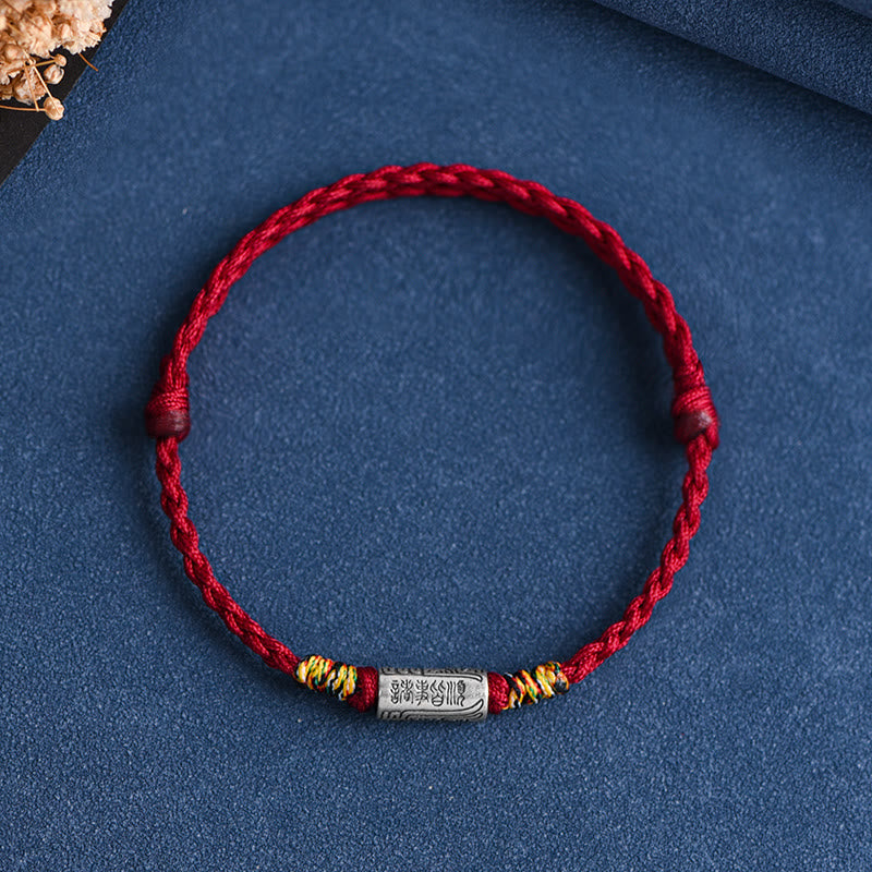 Pulsera tobillera de plata de ley 925 hecha a mano con Buddha Stones, todo va bien, diseño de protección y resistencia - Pulsera (circunferencia de muñeca 13-18 cm) - Cuerda roja oscura - image 11