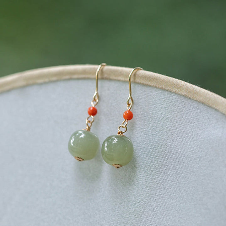 Pendientes colgantes de jade hetiano y ágata roja con Buddha Stones , chapados en plata de ley 925 y oro de 14 quilates. - image 9