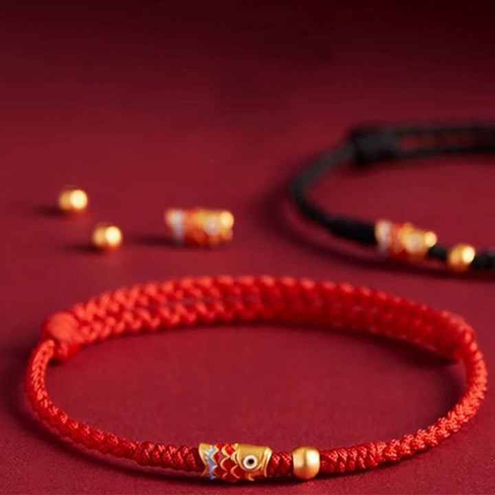 Pulsera de cuerda trenzada hecha a mano con peces Koi de plata de ley 925 con Buddha Stones