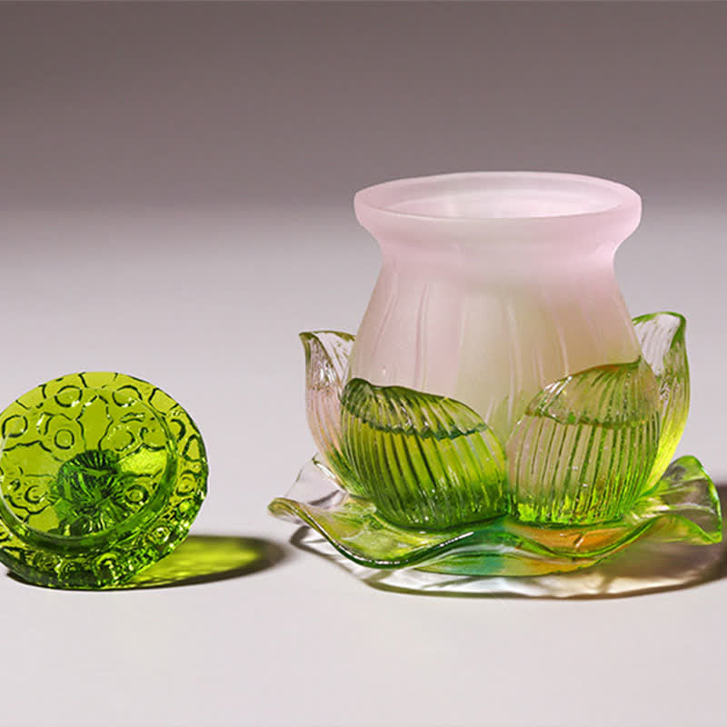 Pieza de arte de cristal Liuli hecha a mano de loto Feng Shui, decoración para el hogar y la Oficina - image 4