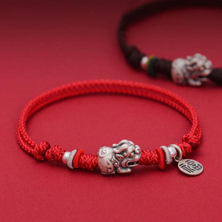 Pulsera trenzada hecha a mano de plata de ley 925 con Buddha Stones PiXiu Fu personaje riqueza suerte