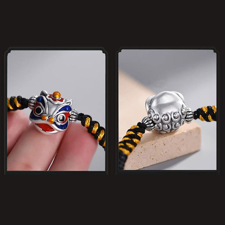 Pulsera de hilo trenzado de la suerte del león danzante hecho a mano con Buddha Stones
