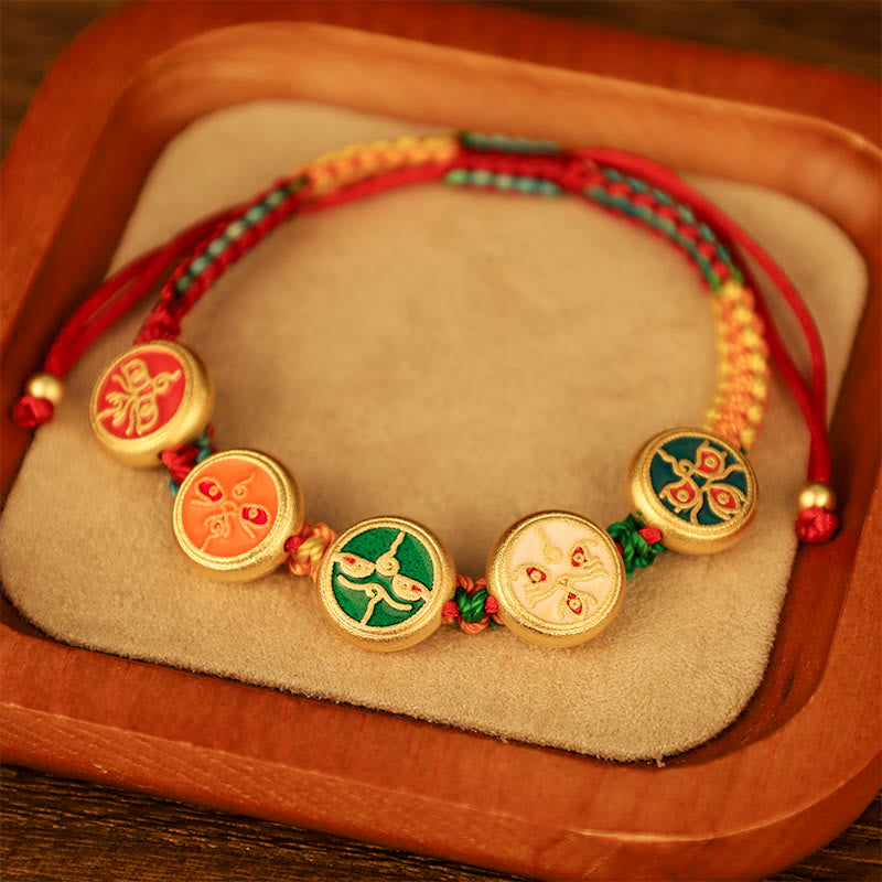 Pulsera de la suerte trenzada con cuerda colorida, cinco dioses tibetanos de la riqueza, Buddha Stones