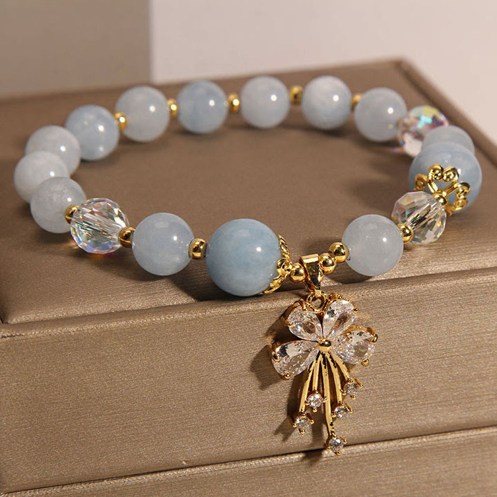 Pulsera con dije de mariposa y circonita curativa con cristal rosa aguamarina y Buddha Stones