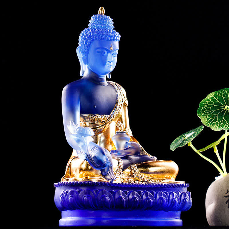 Buda medicinal hecho a mano Liuli Crystal Art Piece estatua de compasión decoración de oferta en casa y oficina