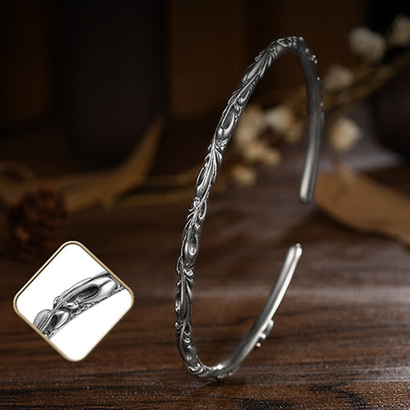 Brazalete de plata de ley 925 con diseño de vides hechas a mano