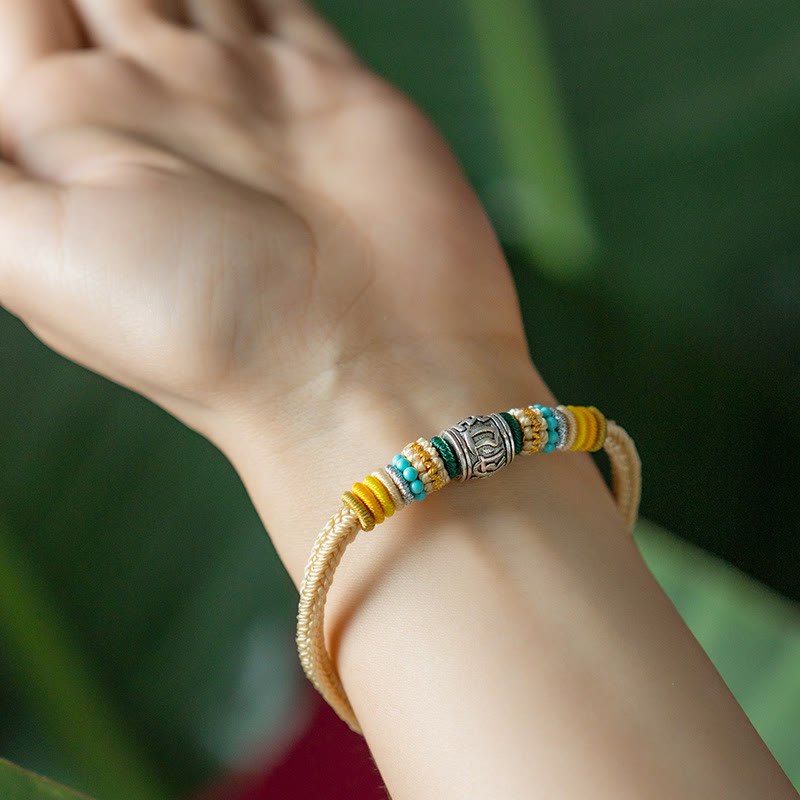 Pulsera trenzada de pureza Om Mani Padme Hum tibetana de plata de ley 925 hecha a mano con Buddha Stones