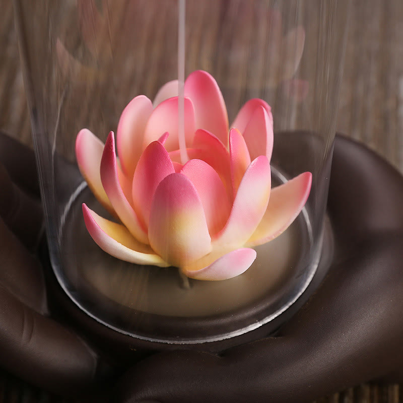 Buddha Stones, mano de Buda, iluminación de loto, luz LED, decoración de quemador de incienso de cerámica de arcilla púrpura