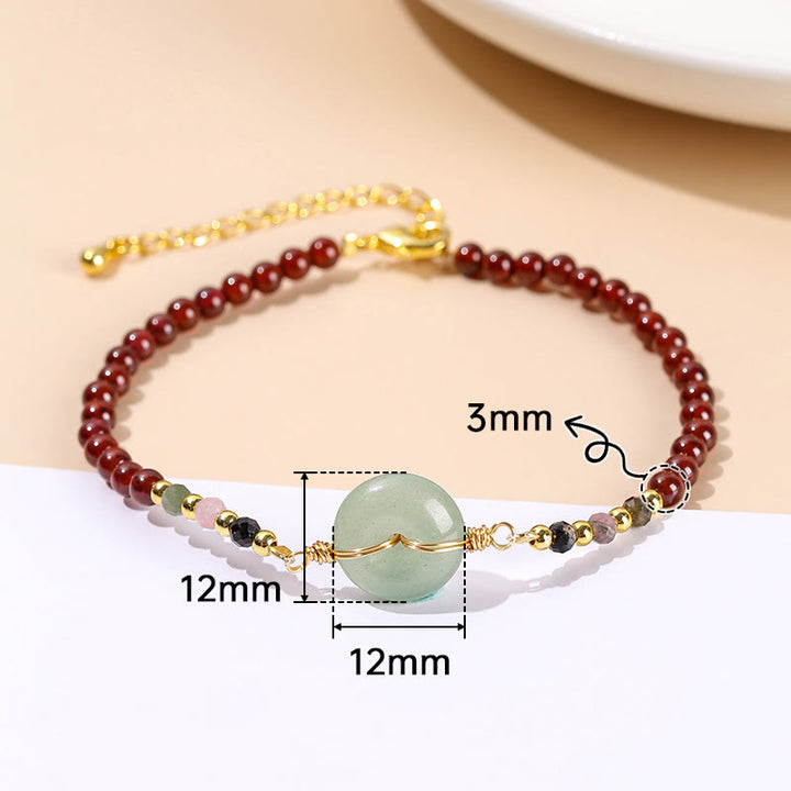 Pulsera tranquila con cuentas y hebilla de la paz, granate natural, Buddha Stones