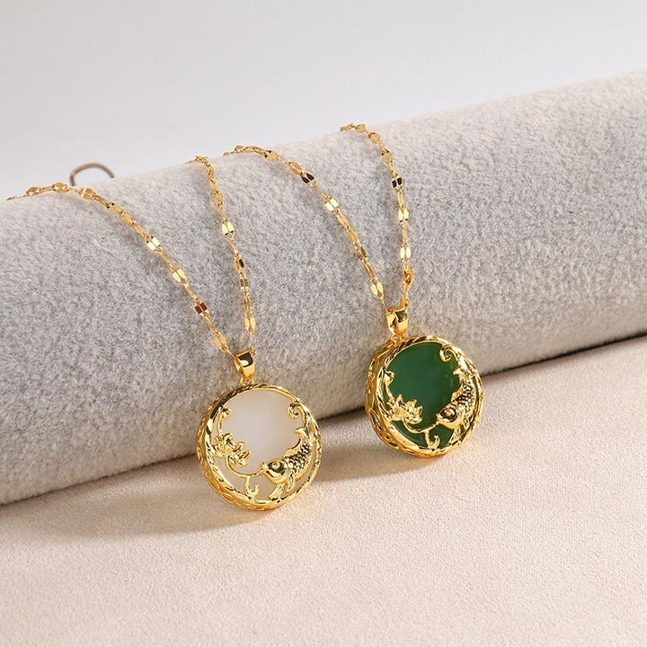 Colgante de collar de la suerte de loto de pez Koi de jade natural con Buddha Stones - image 9