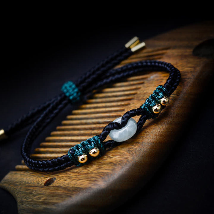 Pulsera de hilo de riqueza de abundancia de jade con hebilla de paz redonda con Buddha Stones