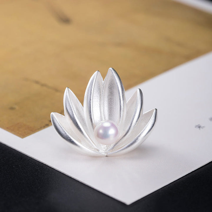 Broche de nuevo comienzo con perlas de flor de loto plateado de Ley 925 con Buddha Stones - image 4